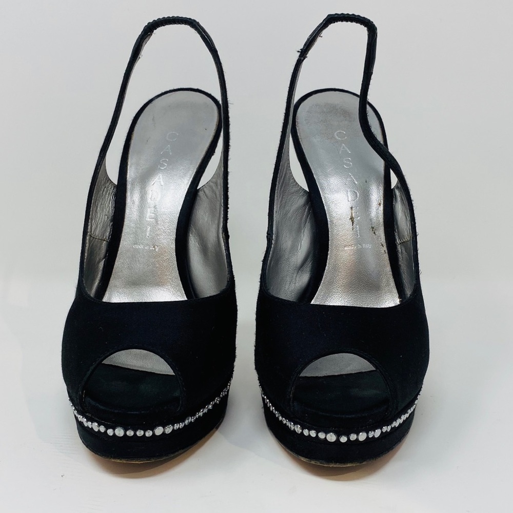 CASADEI**Black Satin Evening Shoes Studs US 6 - Picture 2 of 8